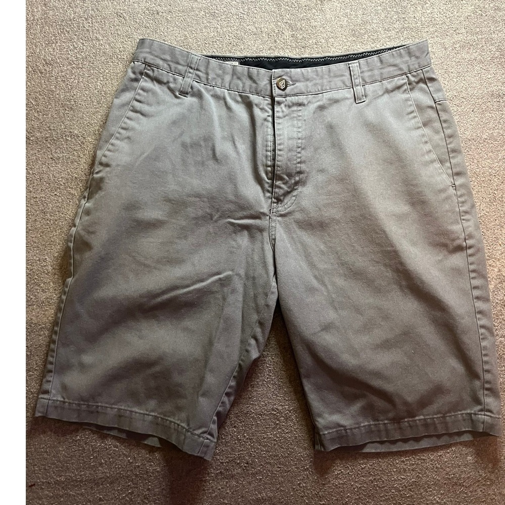 Volcom Mens Frickin Modern Fit Chino Shorts Gray Size 32 Skate Casual Twill
